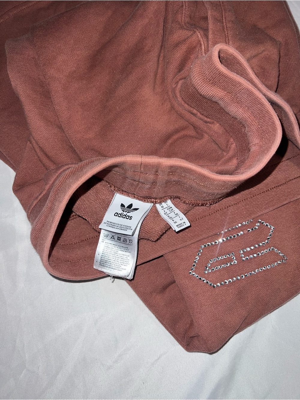 Embellished Brown Sweatpants with Rhinestone Script Adidas - Picture 3 of 3